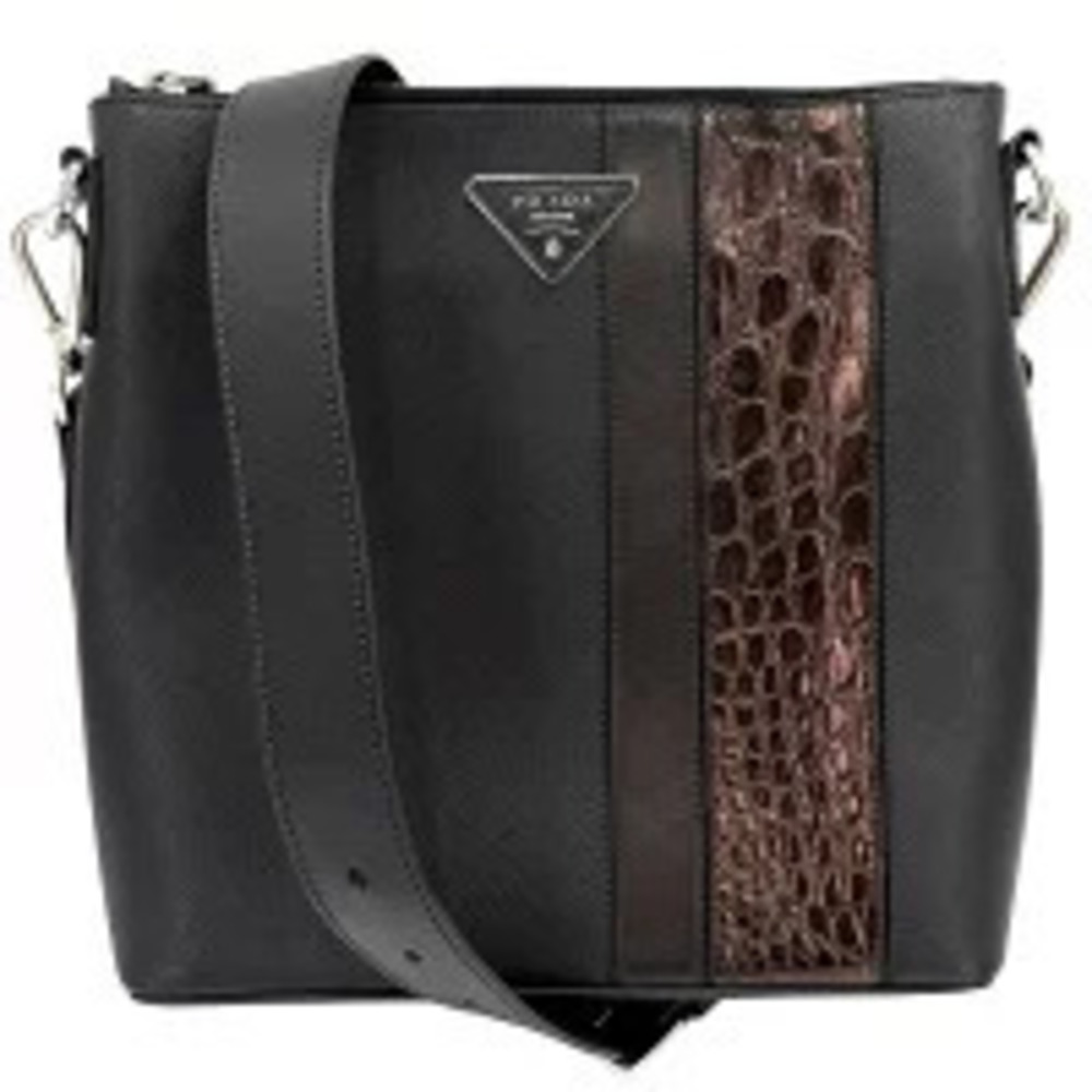 Prada Vitello Daino Leather Messenger Crossbody Bag Black